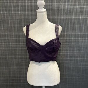 Zara Plum Faux Leather Bustier Crop Top
